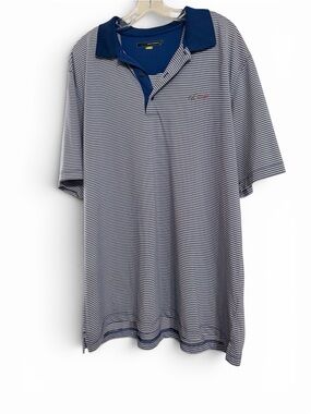 Greg Norman Play Dry Golf Polo Shirt Blue White Striped Men’s XXL Shark